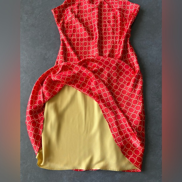 New Women’s Donna Ricco Silk Tie Neck Dress in Orange With Gold Circles Size 6P - Picture 16 of 16